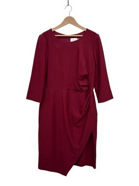 Eliza J Asymmetric Ruched Sheath Dress Cocktail Holiday Wedding Size 18 Burgundy